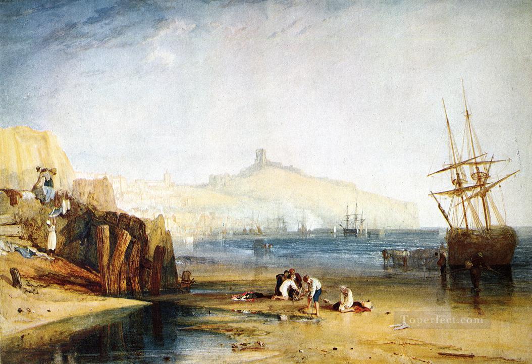 Scarborough Town and Castle Morning Boys Catching Crabs Romantic Turner Oil Paintings